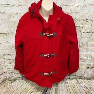 Vintage J Percy Red Wool Toggle Hooded Pea Coat